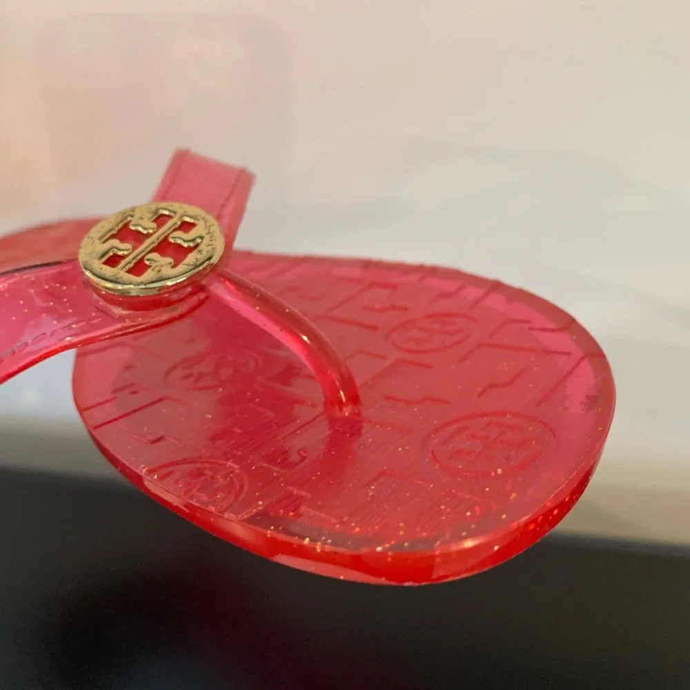 Tory Burch Red Glitter Jelly Logo Thong Sandals
